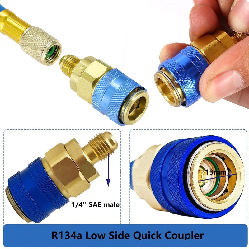 Refrigerator Freon Recharge Hose Gauge Kit-A/C R134a R12 R22 R502 Fridge Recharge Tool Kit with BPV31 Bullet Piercing Tap Valve, r134a Quick Coupler, R134a Self-Sealing Adapter for Refrigerant System B