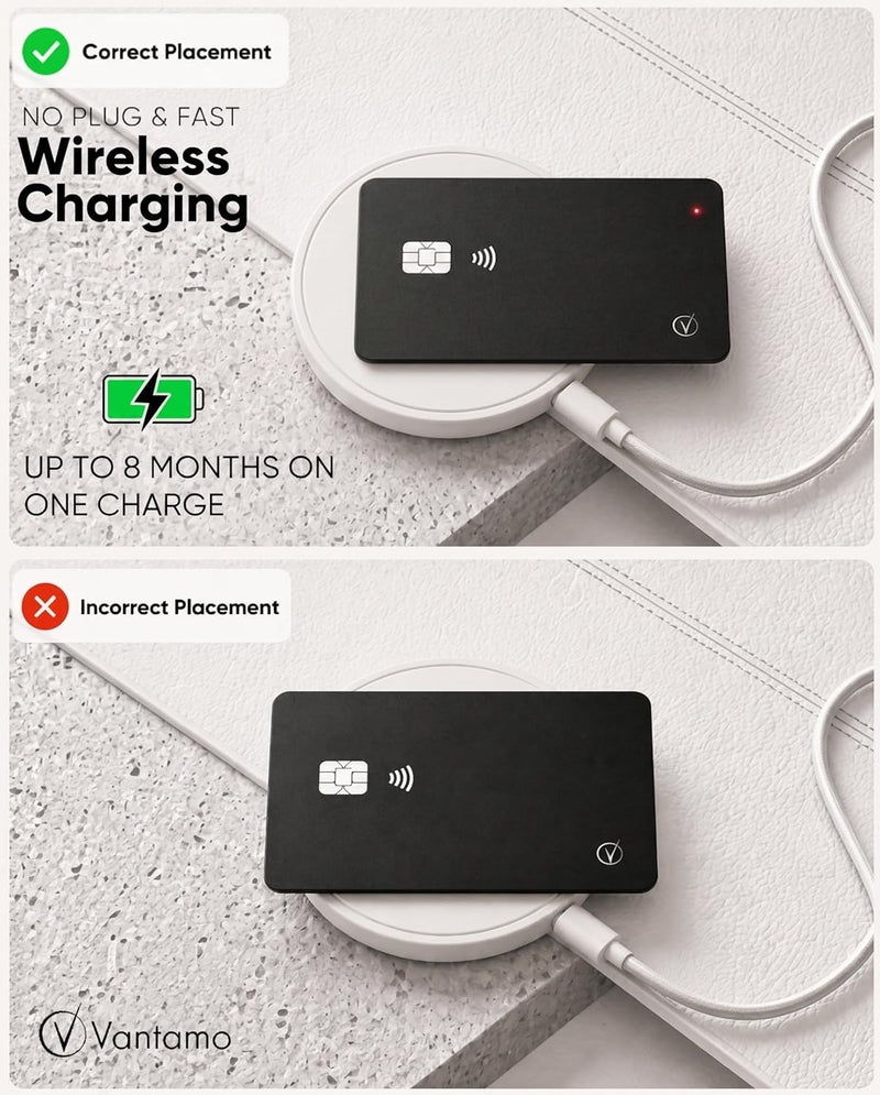Vantamo Ultra-Thin Wallet Tracker Card, Apple MFi Certified, IP68 Waterproof Bluetooth Smart Card Wallet Tracker & Passport, Works with Apple Find My, Wireless Charging, iOS Only Credit Card without Pattern