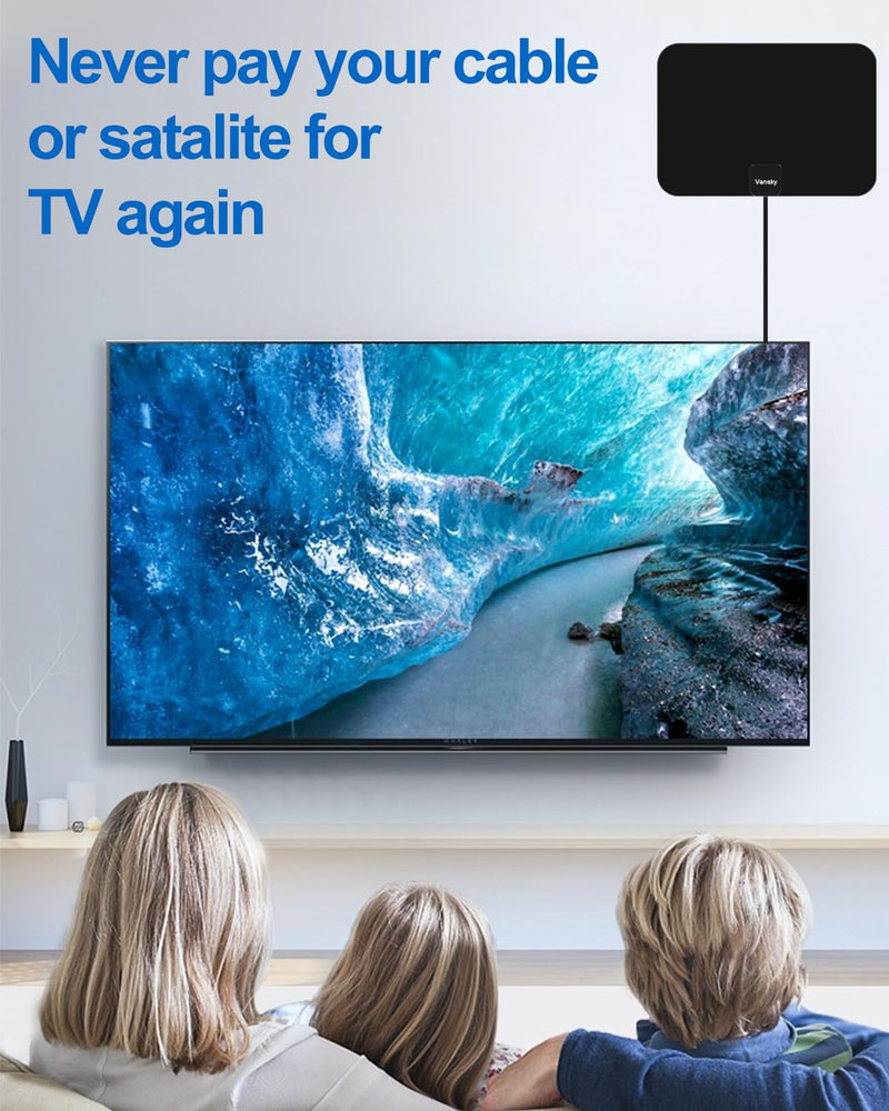 TV Antenna Indoor, Digital Amplified Indoor HDTV Antenna, 1080p VHF UHF Television Local Channels Detachable Signal Amplifier and 16.5ft Long Coax Cable Black