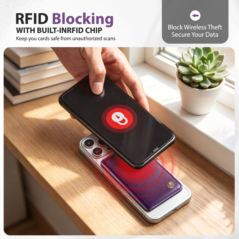 Magnetic Wallet for iPhone, Detachable Magnetic Card Holder Compatible with MagSafe, RFID Blocking Magnetic Phone Wallet with Kickstand for iPhone 17/16/15/14/13/12 Series, Purple