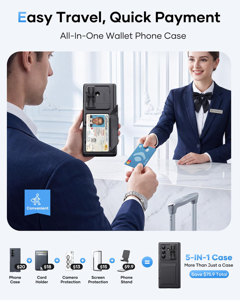 ASAFCASE for Samsung Galaxy Z Fold 8 Ultra Case Wallet with Stand, Black | Card Holder (1-2 Cards), Camera Cover, Hinge Protection, Outer Screen Protector, Rugged Phone Cover for Galaxy Z Fold 8 Ultra Black-S