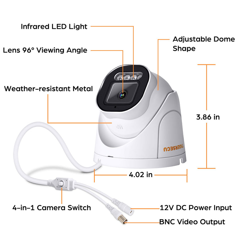 TIGERSECU 5MP Wide Angle Dome Security Camera for TVI, CVI, AHD, CVBS DVRs, Weatheproof for Indoor/Outdoor Use, Hybrid 4-in-1 with OSD Switch (Power Supply and Coaxial Cable Sold Separately) 1