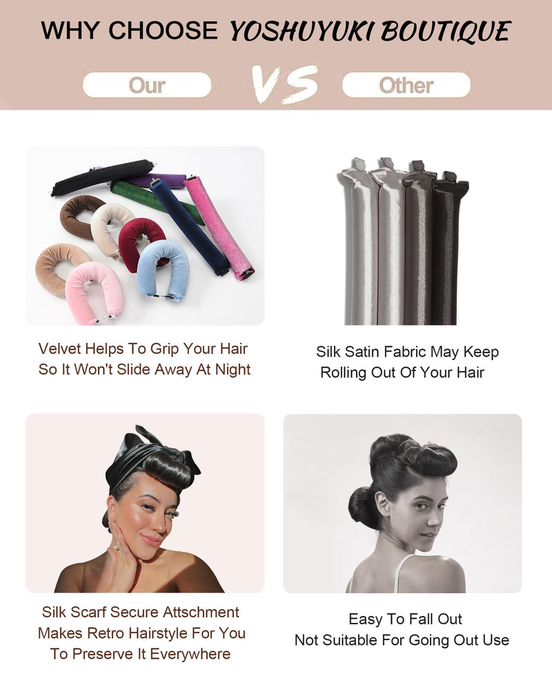YOSHUYUKI Heatless Hair Curler to Sleep in No Heat Satin Heatless Curls Overnight Rods Curling Set Jumbo Large Foam Sponge Hair Rollers Curlers for Long Short Hair Volume Women Styling Tools Brown