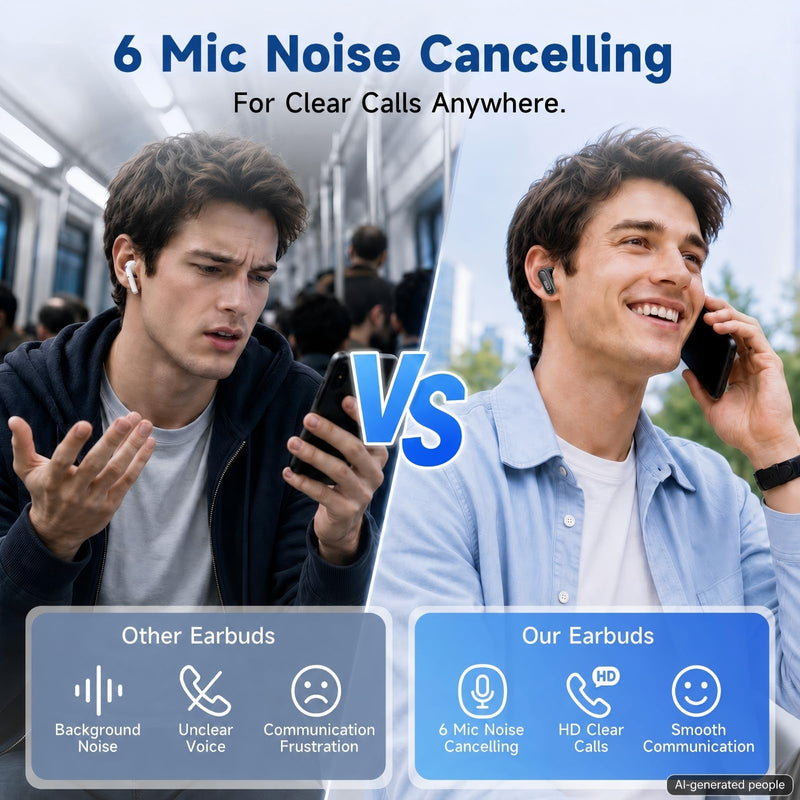 AOC Noise Cancelling Wireless Earbuds, 39dB ANC, 45H, LED Display, Black | in Ear Bluetooth 5.4 Headphones with 6 ENC Mic, Transparency Mode, Deep Bass Sound, 36 EQs via App, Fit for Sports, Commuting