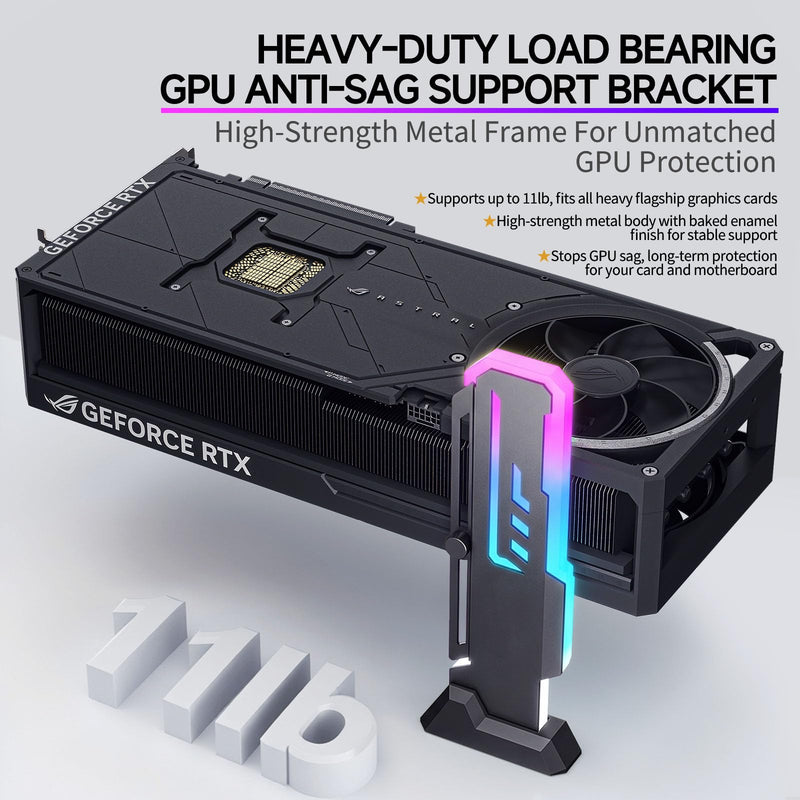 GPU Support Bracket, GSCOLER Universal GPU Anti Sag Bracket, 60-163mm Adjustable GPU Stand for Heavy-Duty Graphics Card Support, 16.8M RGB Modes GPU Brace with Magnet & Non-Slip Base for Video Cards