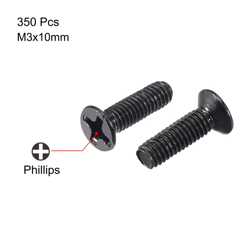 uxcell M3 x 10mm Phillips Screw Fastener Black for Laptop PC TV Fan Switch 350pcs M3x10mm