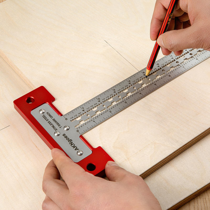 Precision Scriber T Square Ruler, T Square with Support Lips, Built in Scribe Notches, Stainless Steel Architect Ruler for Carpenter Work, Layout and Measuring Tools - 12inch 12 Inch