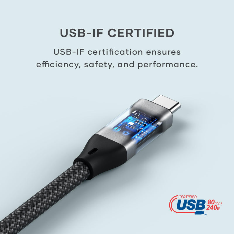 Satechi USB4 V2 Pro Cable, USB C Cable 1.2m/ 3.9ft, up to 120Gbps Data Transfer, 240W Power Delivery, 8K Display, Thunderbolt 5/4/3 Compatible, for MacBook, Windows and More