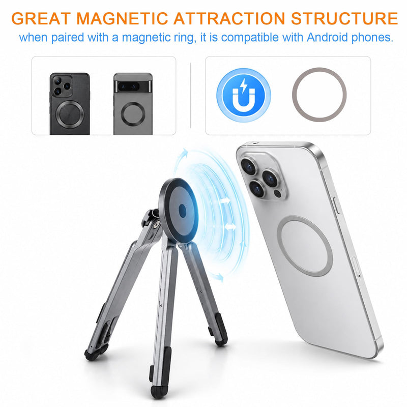 3-in-1 Portable Laptop Stand, Aluminum Alloy Foldable & Adjustable Travel Laptop Desktop Riser Stand Holder with Magnetic Metal Ring & Storage Bag Suitable for Mobile Phones Tablets Computer