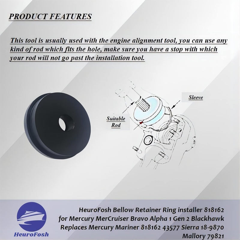 Bellow Retainer Ring installer 818162 for Mercury MerCruiser Bravo Alpha 1 Gen 2 Blackhawk Replaces Mercury Mariner 91-818162 43577 Sierra 18-9870 Mallory 79821