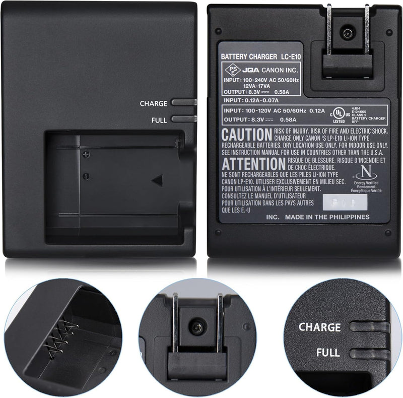 LP-E10 LC-E10C Quick Wall Battery Charger Compatible for Canon EOS Rebel T7 T100 T6 T5 T3, EOS 2000D 3000D 4000D 1300D 1200D 1100D 4000D DSLR Digital Cameras & More(NOT for T3i T5i T6i T6s T7i)