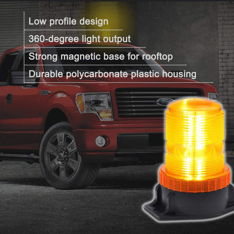 WOWTOU Magnetic Amber Led Strobe Lights for Forklift Golf Carts UTV Cars Trucks Tractor, 12V 24V Safety Warning Roof Top Flasher Emergency Flashing Beacon