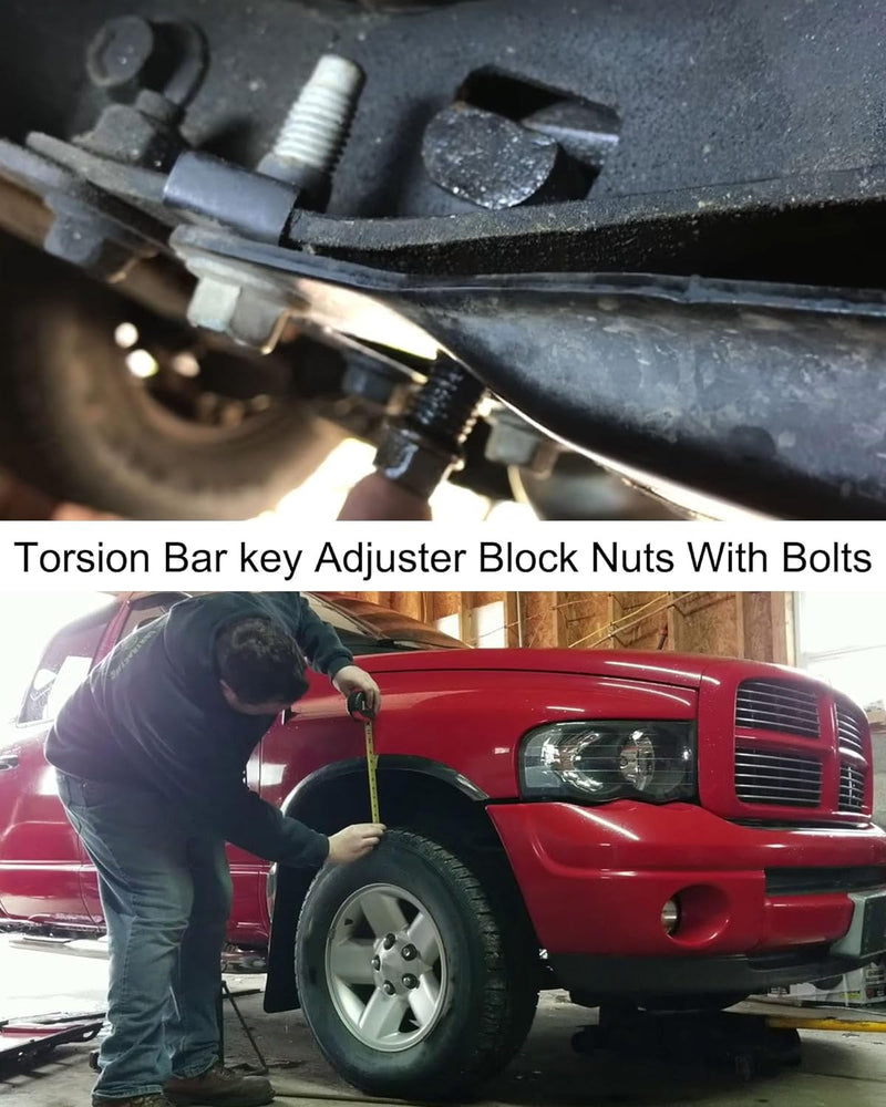 Torsion Bar Key Adjustment Block Nuts with Bolts Fit for Chevy Silverado Tahoe Blazer Avalanche Express GMC Sierra Suburba Jimmy Cadillac Replace 11561233 15530026, 2 Piece Set Full Thread