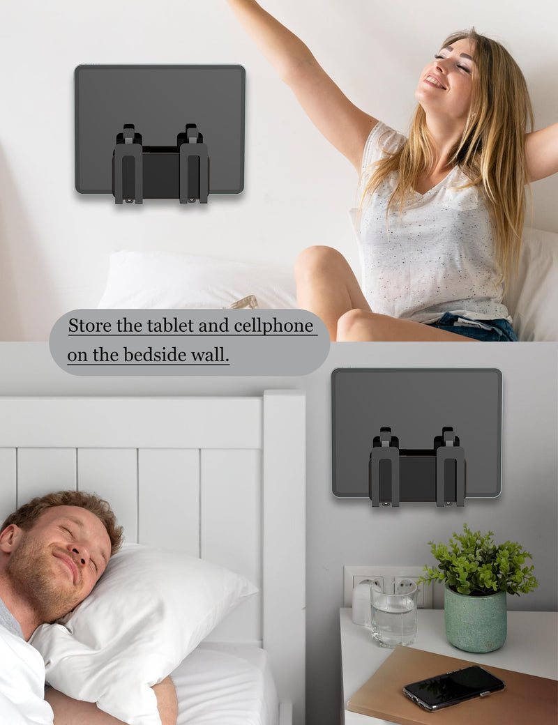 Universal Wall Mount for Laptop, Keyboard, Tablet, Kindle, Router, Modem, Metal Steel Cable Box Wall Shelf Holder Fit for Electronics Desk Side& Bedside Storage (Black) Black