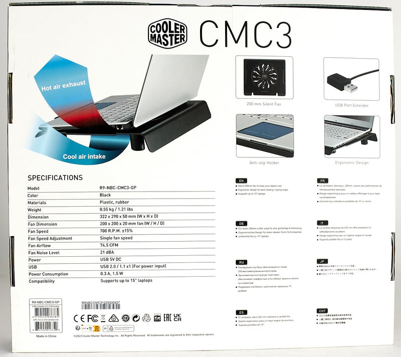 Cooler Master NotePal CMC3 Laptop Cooling Pad 'Silent 200mm Fan, 700RPM, Supports up to 15.6" laptops' R9-NBC-CMC3-GP