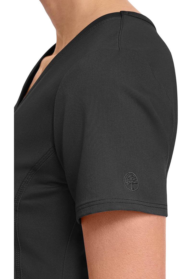 Healing Hands Women's Scrub Top V-Neck with 2 Pockets, 2-Way Stretch, and Yoga Knit Side Panels for Slim Fit- 2245 Medium Black