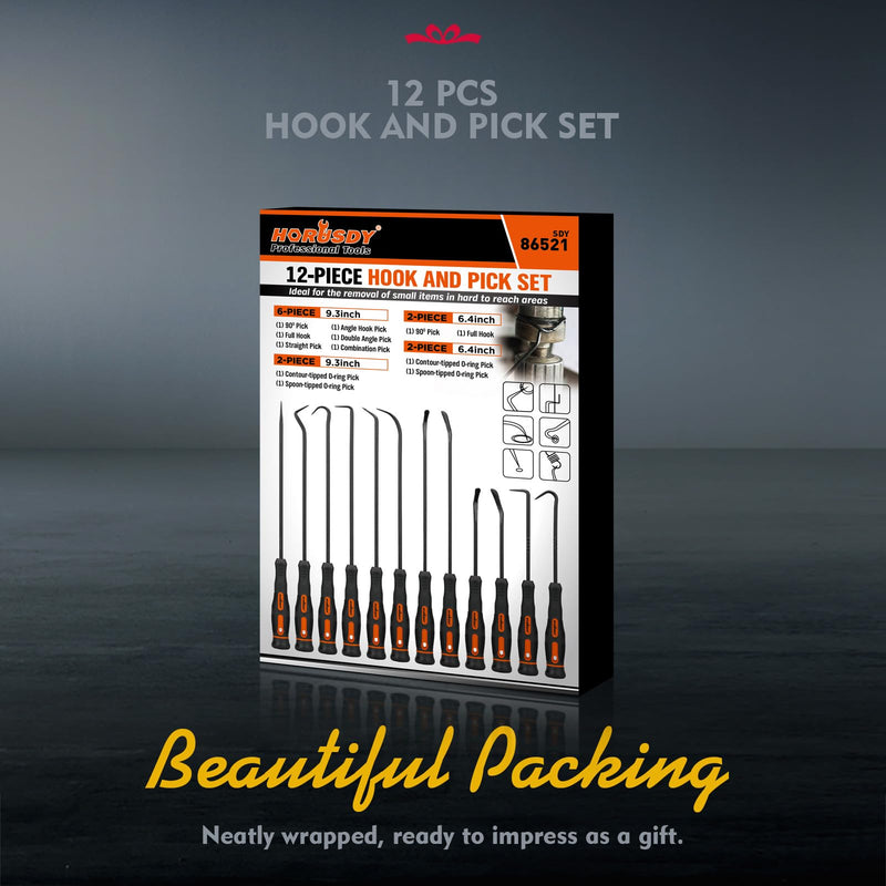 HORUSDY 12-Piece Precision Hook and Pick Set, Car Auto Oil Seal/O-Ring Seal Gasket Pick, Precision Hooks Puller Remover