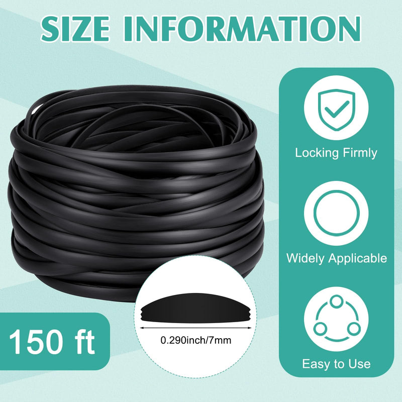 Yaomiao 0.29'' Width Flat Screen Spline Black Vinyl Screen Spline Flat Bottom and Curved Top Edge Window Screen Spline for Replace Glass Screen on Windows or Patio Screen Doors, 0.092 Thick (150ft) 150ft