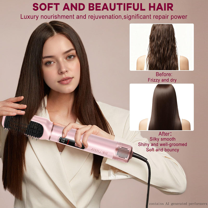 Dryhsip 5 in 1 Hot Air Styler, Hair Dryer Brush with Digital Display, Air Brush Hair Styler for Curling Straightening & Blowouts, Lightweight Hair Styling Appliances for Women (Pearl Pink) Pearl Pink