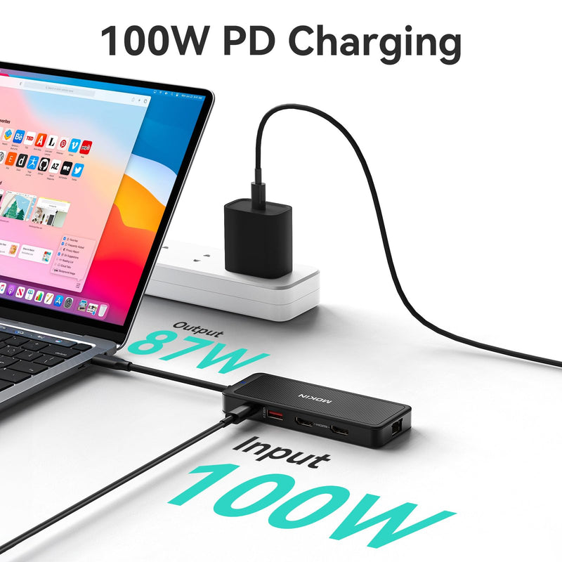 MOKiN USB-C Hub, 9-in-1 USBC Dock, Dual 4K HDMI USB C to USB Adapter, 1 Gbps Ethernet Hub, 100W Power Delivery, SD Card Reader for MacBook Pro, XPS and More