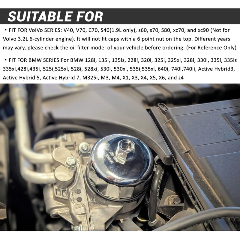 86.4mm 16Flutes Oil Filter Cap Wrench Removal Tool Socket for BMW Engines/for Volvo with 86mm Filter Housing Caps, Silver Heavy-Duty Alloy Steel