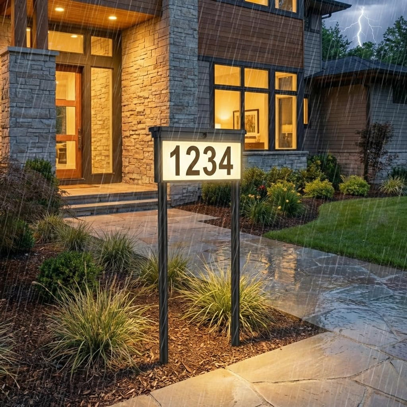 Solar Address Sign for Yard: 29" Double-Sided Lighted House Numbers with 12 Color Modes, 2-in-1 Dual Mounting (Stake or Mailbox), Waterproof LED Address Plaque, 4 Sets Numbers & Letters, 1 Pack