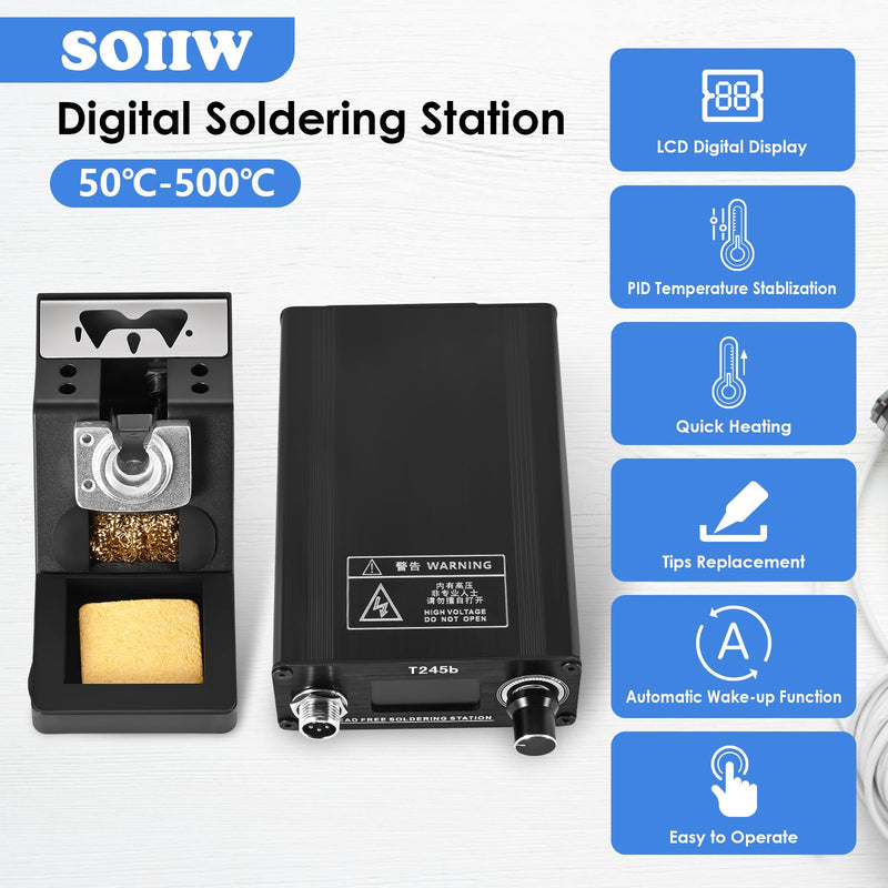 T245b Soldering Station DIY Electronic Welding Iron Tips Handle Aluminum Alloy Case & Handle Bracket 100-240V 180W US Plug C245 Iron Tips I K IS T245b