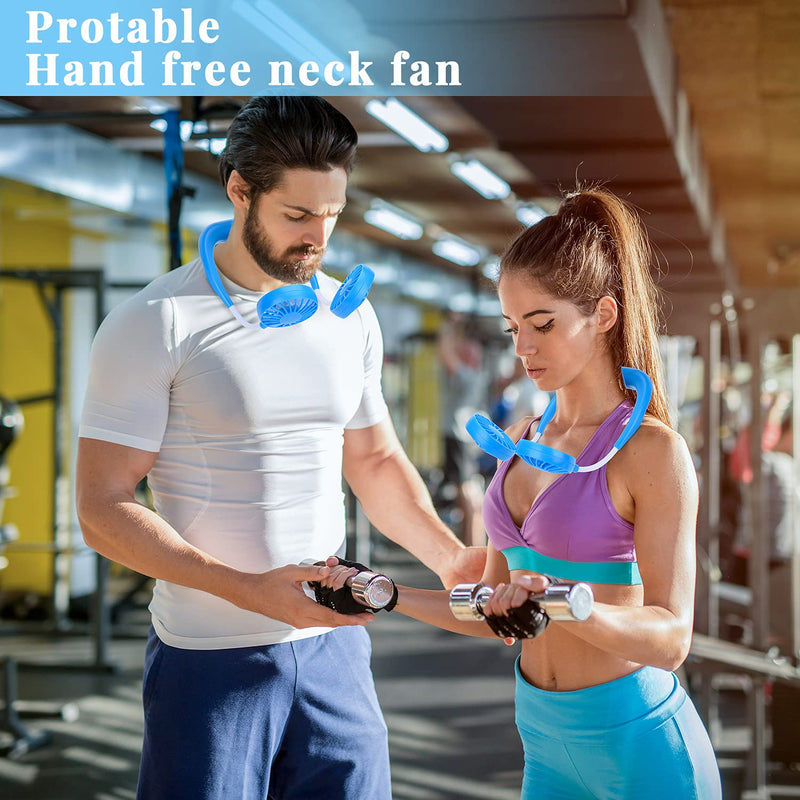 Portable Neck Fan Rechargeable Personal Hand-Free Fan Mini USB Wearable Neckband Sport Fan, 3 Speed Adjustable, 360 Degrees Free Rotation Perfect for Working, Traveling, Office, Reading (Blue) Blue