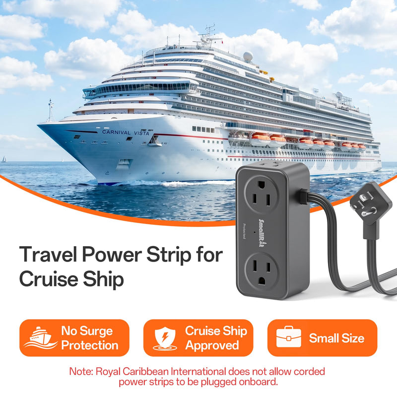 Power Strip with USB, SMALLRT 2 Pcs Flat Extension Cord with Multiple Outlets，3.3FT Flat Plug Power Bar with 4 Outlet Extender for Travel, Hotel, Dorm, Cruise Eessentials, No Surge Protection, Black 3.3 Ft-2pc