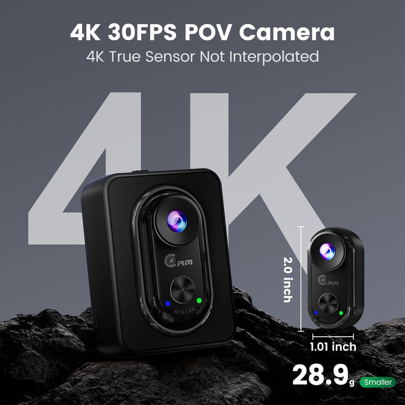 4K Mini Action Cam – Magnetic BodyCam with WiFi, Thumb-Size Wearable POV Camera, 6-Axis Stabilization, Expandable Battery, Hands-Free Recording Vlog Camera for Motorbike/Travel/Pets/Helmet Black