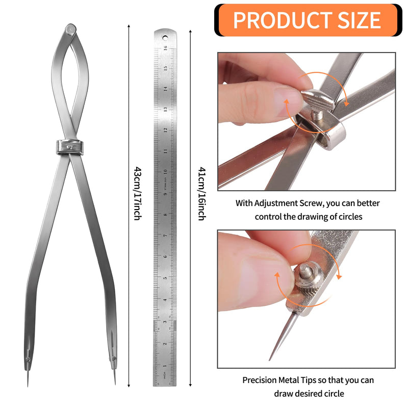 Radius Divider Tool 16 Inch, Fast Adjusting Scriber for Sheet Metal Fabrication & Layout Work, 4pcs Replaceable Points, Metalworking Woodworking Insulation Tool, Draws Circles Up to 37 Inches X1601