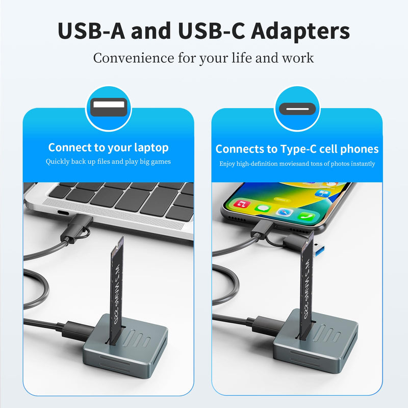 Aluminum M.2 NVMe Enclosure Docking Station, 10Gbps | Tool-Free Vertical SSD Adapter, USB-C/A, PCIe M-Key/B+M Key for 2230-22110, SD Reader, Aluminum Case