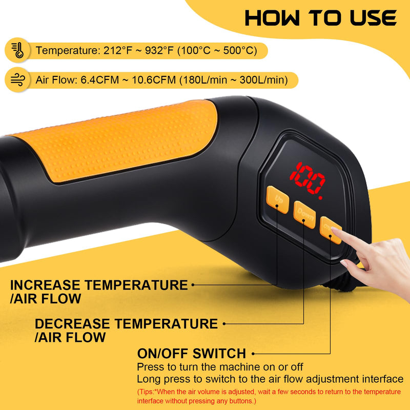 Heat Gun, 700W 212°F~932℉(100°C~500°C) Mini Soldering Heat Gun Hot Air Rework Station with LED Digital Display & 5Pcs Nozzles & 5Pcs Accessories for Crafting Shrink Tubing Electronics DIY(5FT)