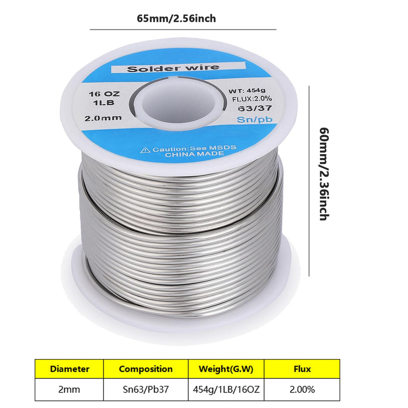 63/37 2mm 1LB Tin Solder Wire with Flux for Electrical Soldering Repair 63 37 1lb
