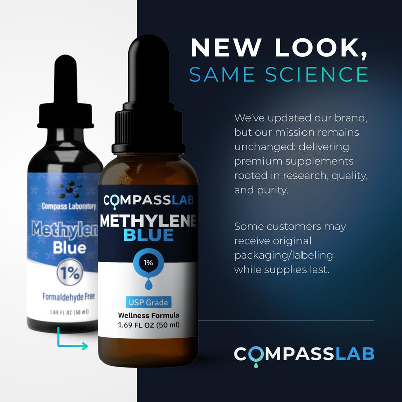 Compass Laboratory Methylene Blue 1% Solution | USP-Grade Research Formula | Premium Purity, Practitioner-Directed Use | 50 mL Amber Glass Dropper Bottle | Made in USA