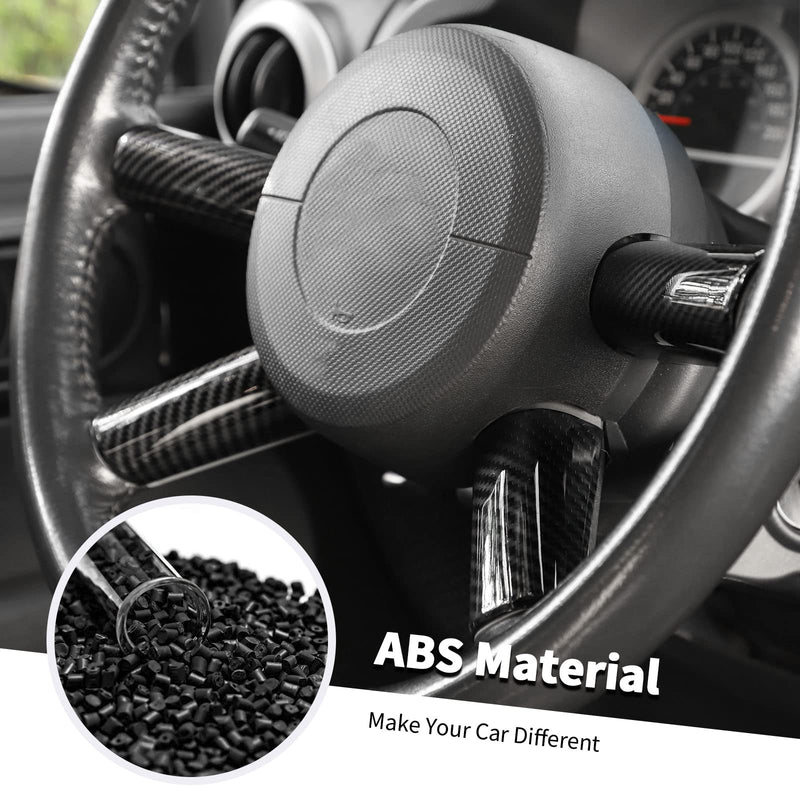 Jimen Compatible with Jeep Wrangler JK JKU 2007-2010, 4PCS Car Steering Wheel Overlay Cover Interior Trim Accessories (Carbon Fiber) Carbon Fiber