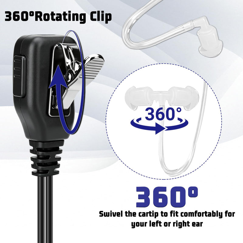 Earpiece for Walkie Talkie Radio Earpiece with Mic/PTT, Compatible for Motorola CP100D R2 CP200 CP185 CP200D CLS1410 RMU2080D CLS1110 RMU2040 BPR40 Acoustic Tube Surveillance Headset (2 Pin)
