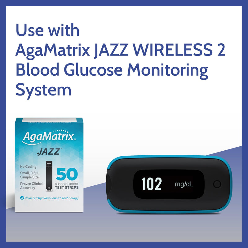 AgaMatrix Jazz Blood Glucose Test Strips, 50 Count Test Strips for Diabetes | Use with AgaMatrix Jazz Wireless 2 Blood Glucose Monitor Only | 1 Box, 50 Diabetes Test Strips