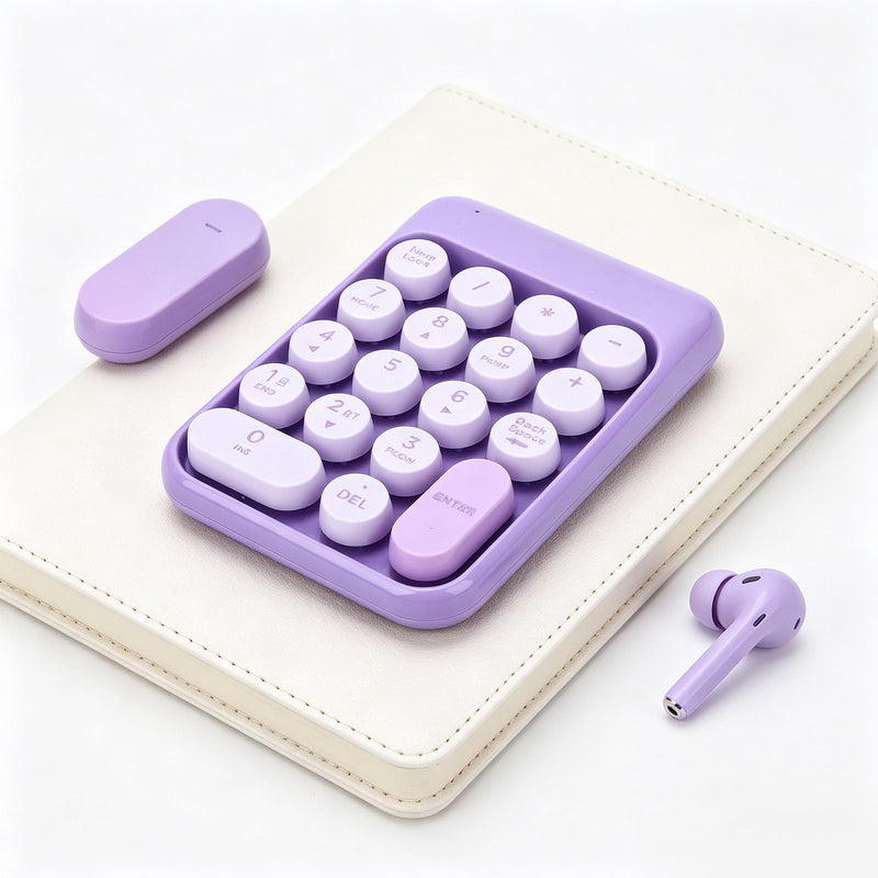 Wireless Numeric Keypad 18 Keys Bluetooth Number Pad with Concave Keycaps Quiet Keystrokes for Accounting Data Entry Spreadsheet (Purple)