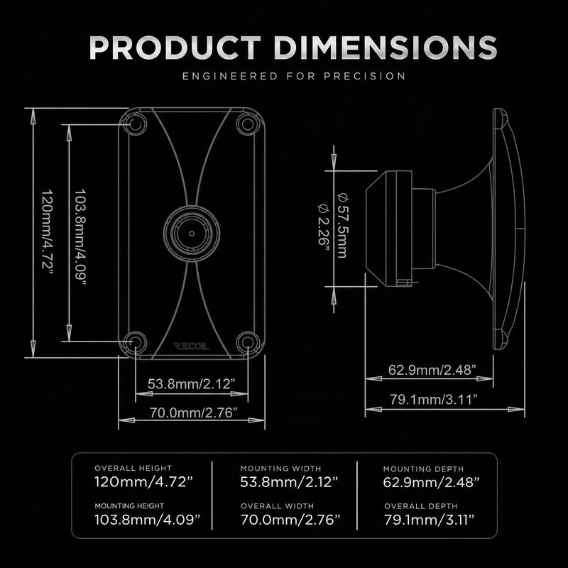 RECOIL HT25-8P Pair PRO Horn Tweeter 100W Max Power Audio Capacitor Car | 25mm Neodymium Driver 1" Voice Coil 8 Ohms