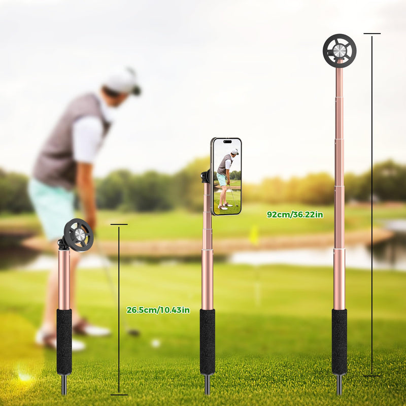 Golf Selfie Stick with Ground Spike & Tripod, Magnetic Mount | Golf Selfie Stick with Spike & Tripod, Magnetic Mount, 360° Swivel | Adjustable 11.4-47 in Pole for Swing Recording & Travel