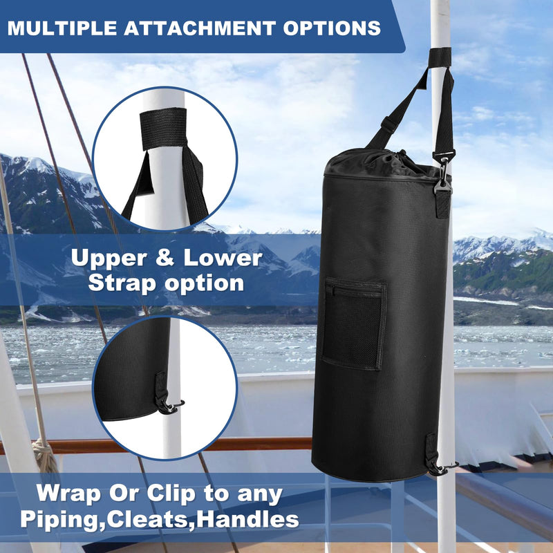 Waterproof Boat Trash Can with 6 Clips, 13 Gal Boat Trash Bag Holder with Pocket, Reusable Fast Cleaning Pontoon Boat Accessories, Marine Boat Garbage Can for Fishing, Sandbar, or Camping Black