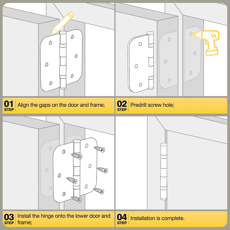 KOLET Ball Bearing Gold Door Hinges, 3.5 Inches Brushed Gold Door Hinges, 5/8'' Radius Corner Heavy Duty Stainless Steel Hinges, Smooth and Quiet, Non Removable Pin, Brushed Gold, 3 Pack