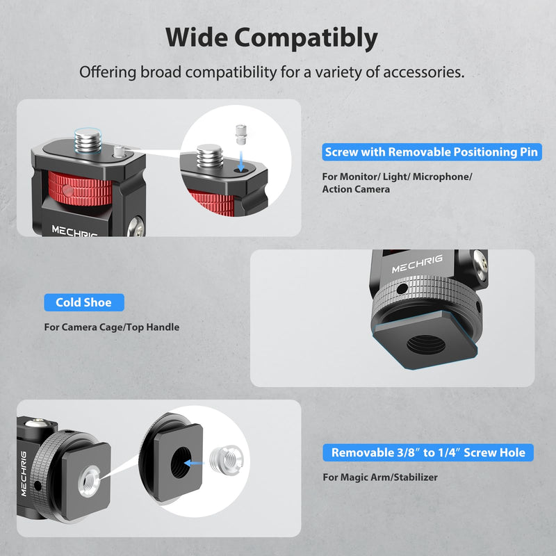 Mini Camera Monitor Mount with Cold Shoe, Aluminum Cold Shoe Mount Adapter with 1/4″ Screw for Monitor LED Light Mic, Field Monitor Holder 360° Swivel & 180° Tilt Damping (Without Knob 63143) Without Knob