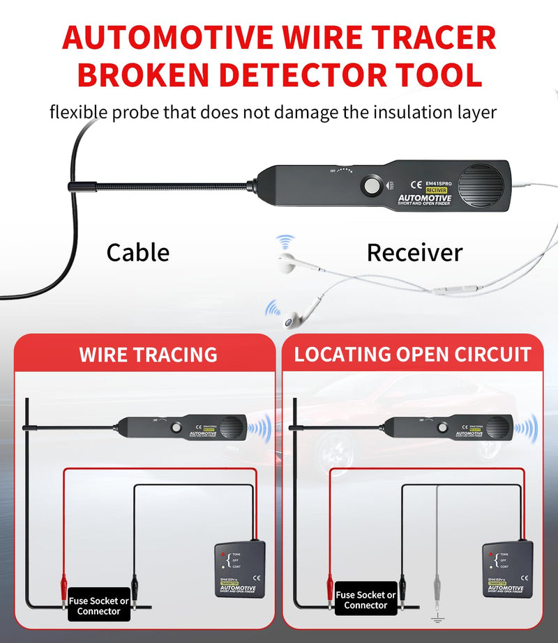EM415Pro Wire Tracer Electrical Automotive Open & Short Finder With Battery, 6-42V DC Circuit Tester Automotive Circuit Breaker Finder Fault Probe Wire Tracker Electrical for Car, Boat,Trailer