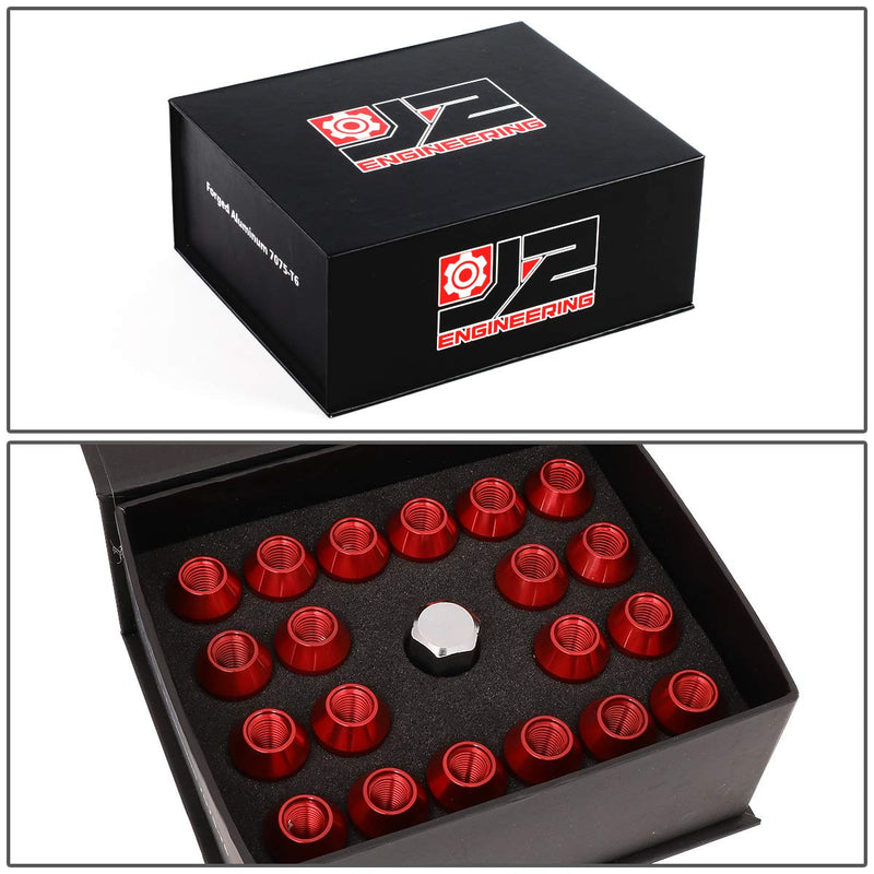 J2 Engineering LN-T7-013-15-RD Red 7075 Aluminum M12X1.5 20Pcs L: 50mm Open End Lug Nut w/Socket Adapter 1.5-Inch