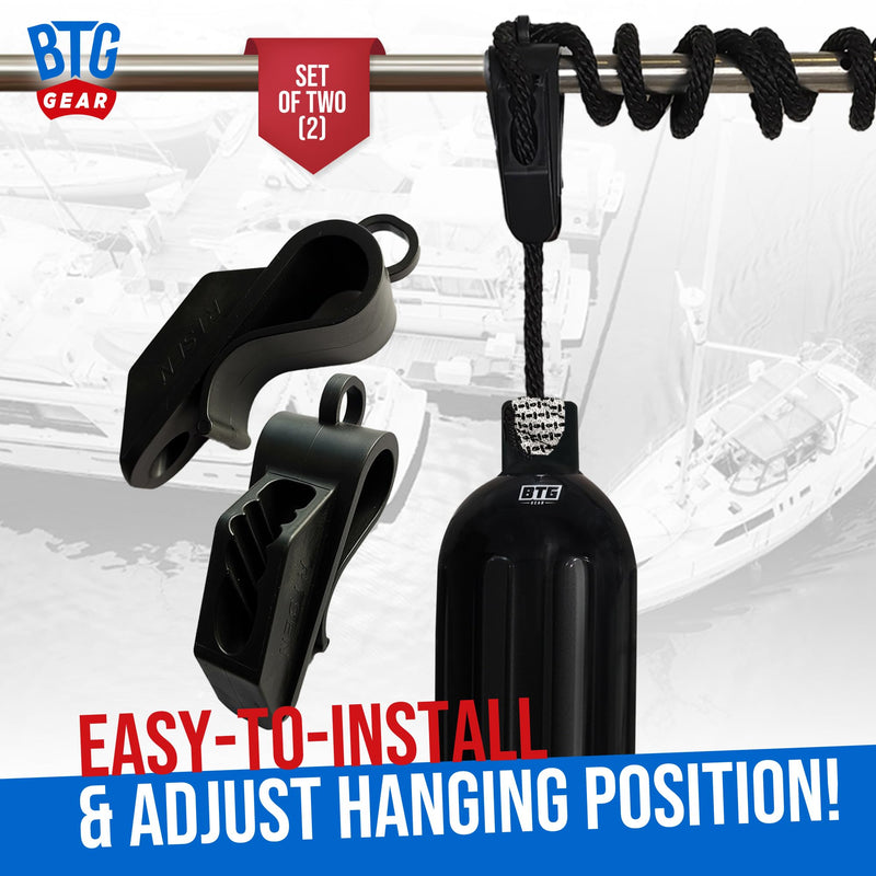 Set of 2 Adjustable Fender Clip Boat Fender Hangers/Holders for 5/16" to 7/16" Marine Bumper Fender Lines