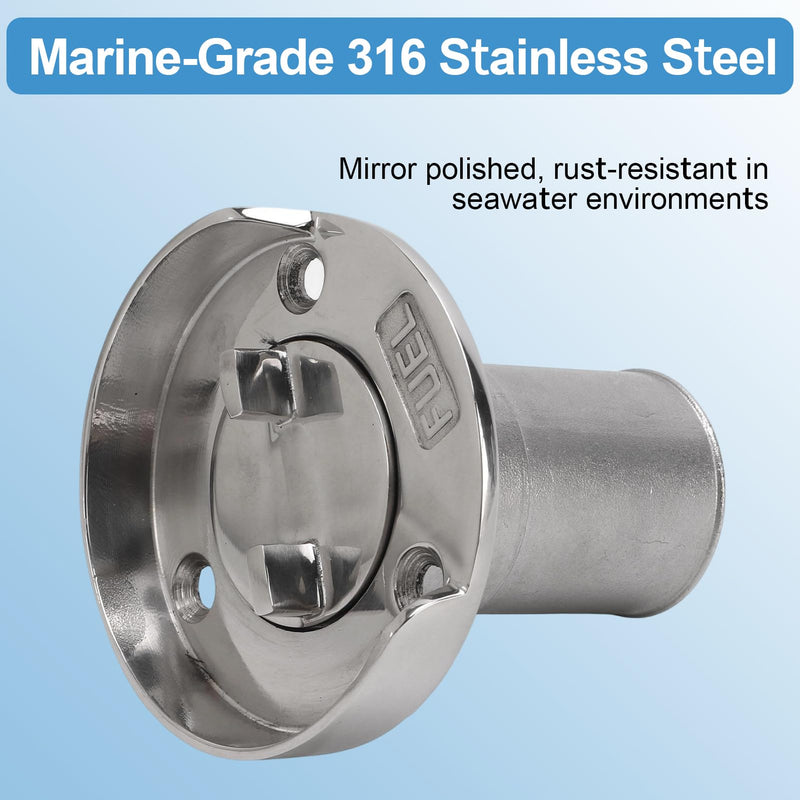 Boat Gas Cap,1-1/2"(38mm) Gas Tank Filler Neck with Keyless Cap, Boat Fuel Cap, Marine Mirror Polished 316 Stainless Steel Hardware for Boat Gas/Fuel/Diesel/Water/Waste Deck Fill