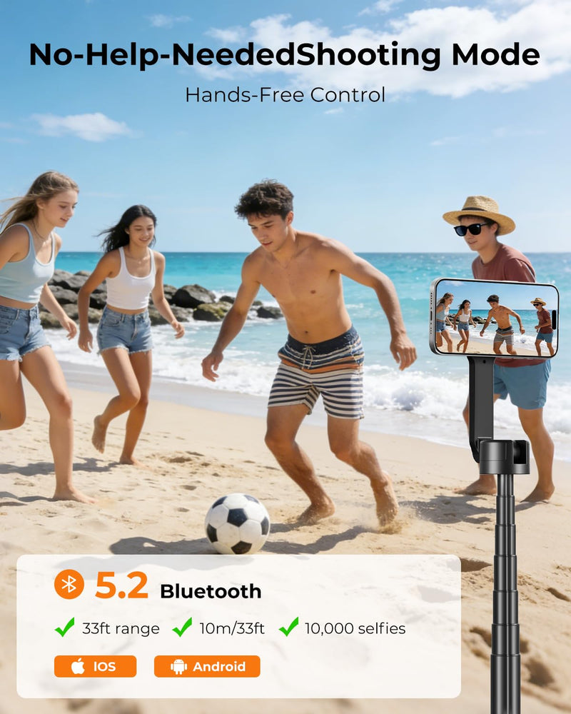 Magnetic Selfie Stick Tripod 72 Inch for iPhone MagSafe, Extendable Phone Tripod Stand with Bluetooth Remote, 360° Rotation Aluminum Selfie Stick for Travel, Vlog, TikTok Black