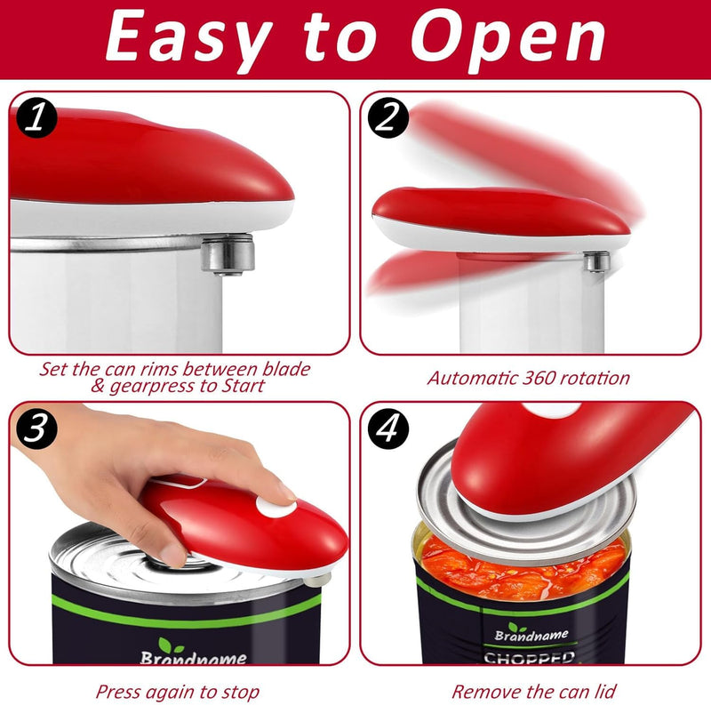 Electric Can Opener, One Touch Hand Free Tin Opener Electric Can Openers for Arthritis Hands Can Openers with One Touch Switch Kitchen Old Man Restaurant Chef's Best Choice-Powerful Safe & Easy Red